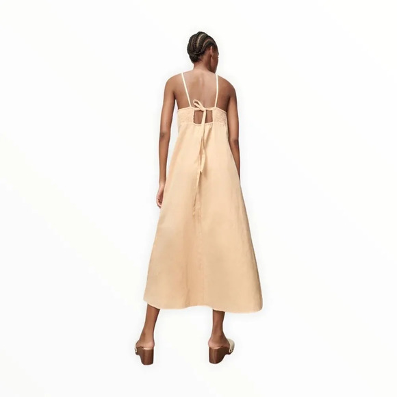ZARA | Beige-pink | EMBROIDERED LINEN BLEND DRESS - Picture 7 of 10